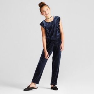 Cat & Jack Girls Blue Velvet Jumpsuit NWT